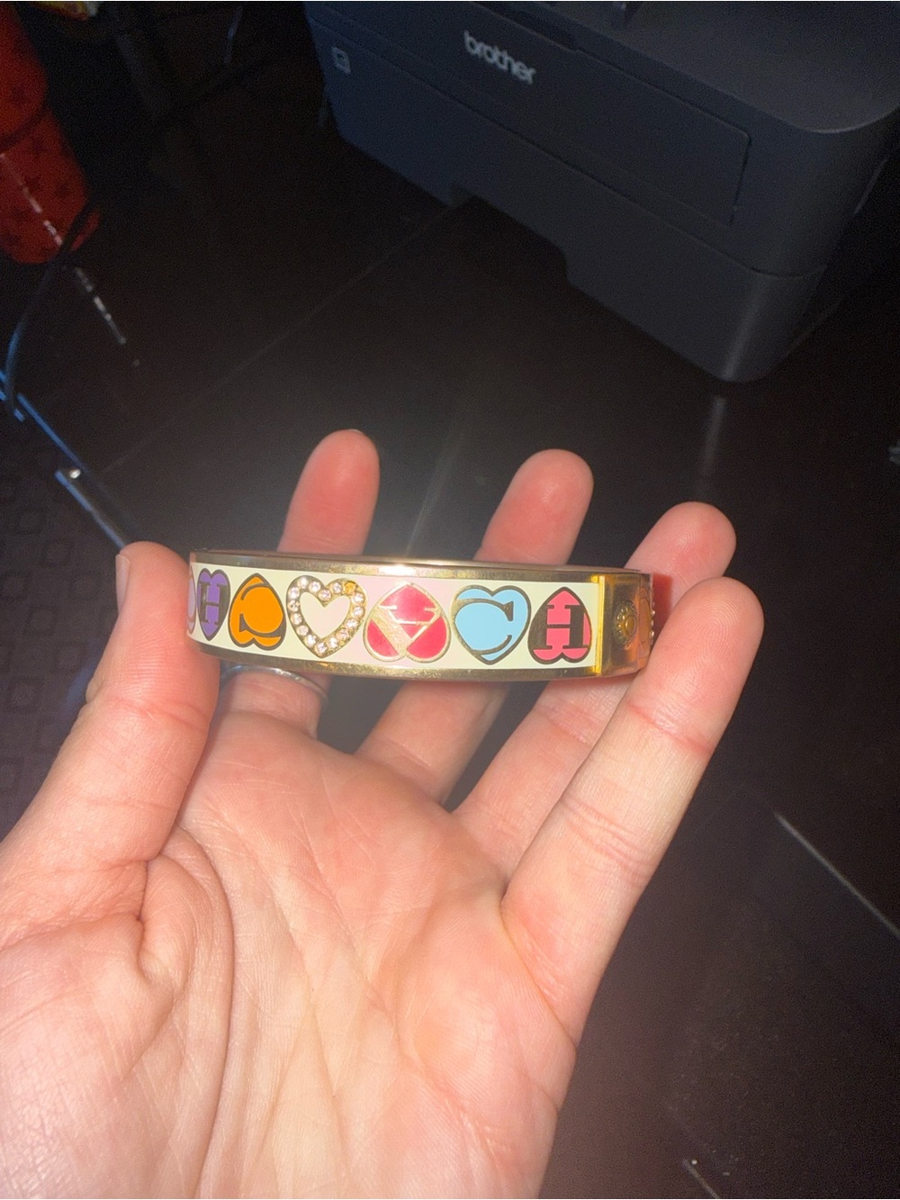 Coach Gold-Tone Enamel Heart Logo Bangle Bracelet - Multicolor